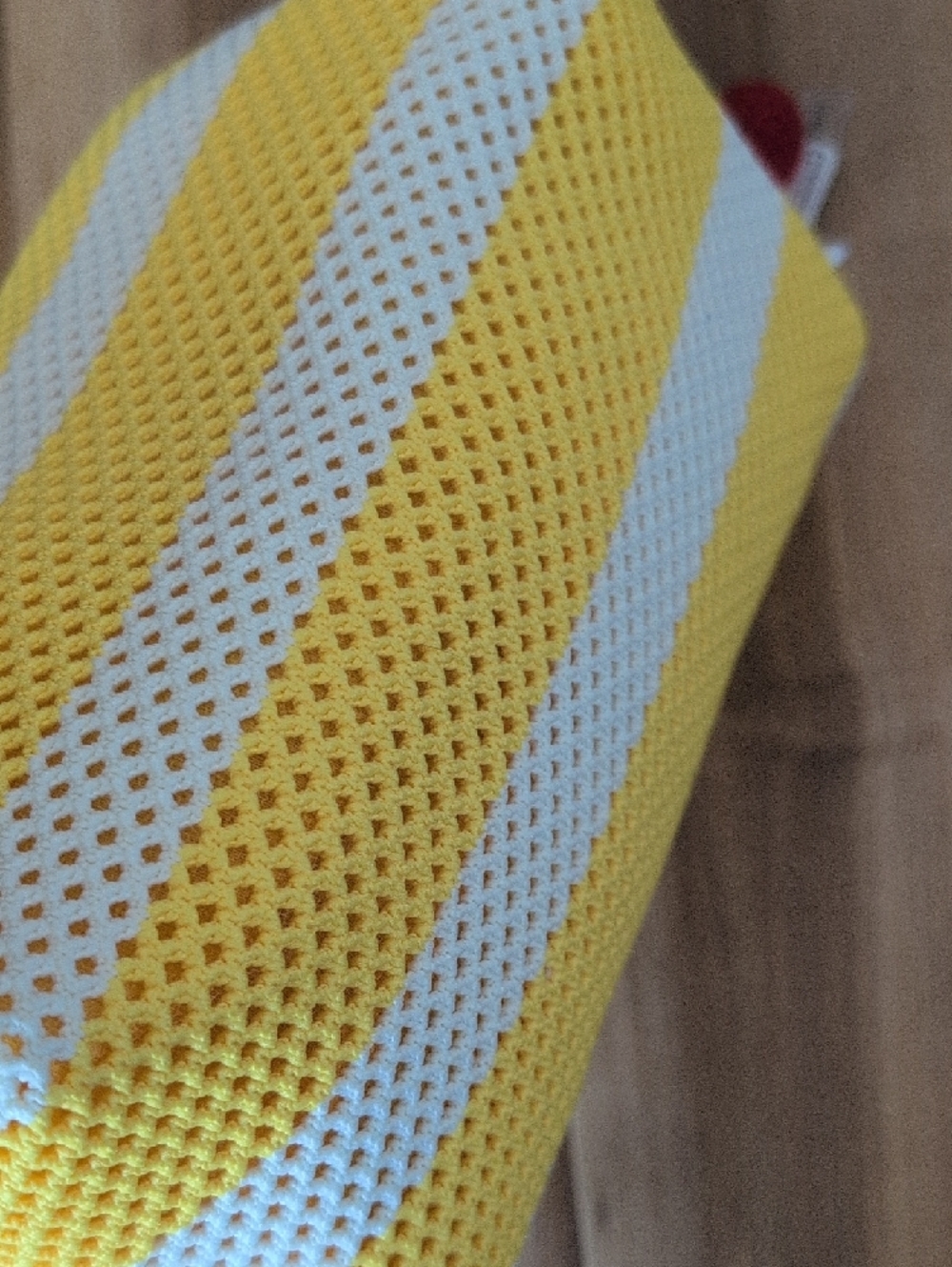 Blush Crochet Cosmetic Pouch in Yellow and White with Red Cherry Charm - Picture 6 of 10
